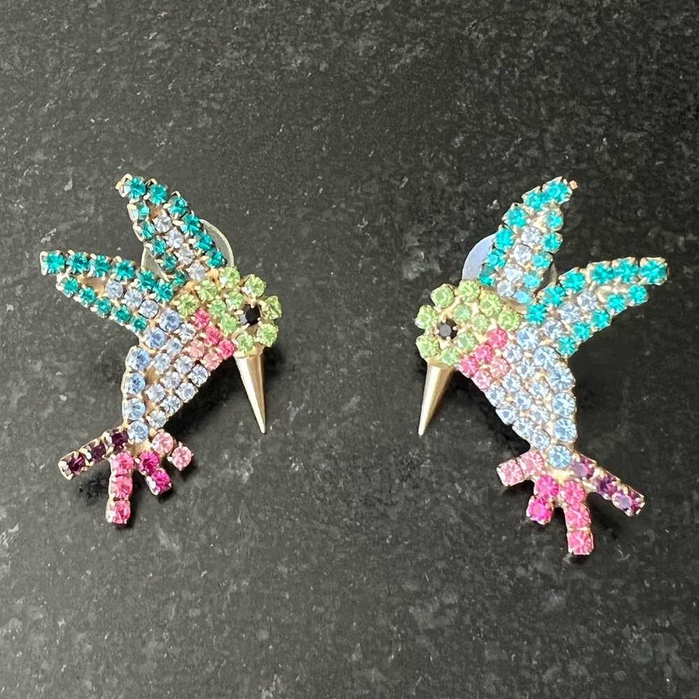 Rhinestone Hummingbird Earrings, Very colorful, retro / vintage style